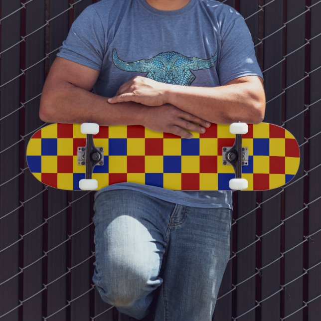 Red Yellow Blue Checkered Pattern Design  Skateboard (Outdoor 3)