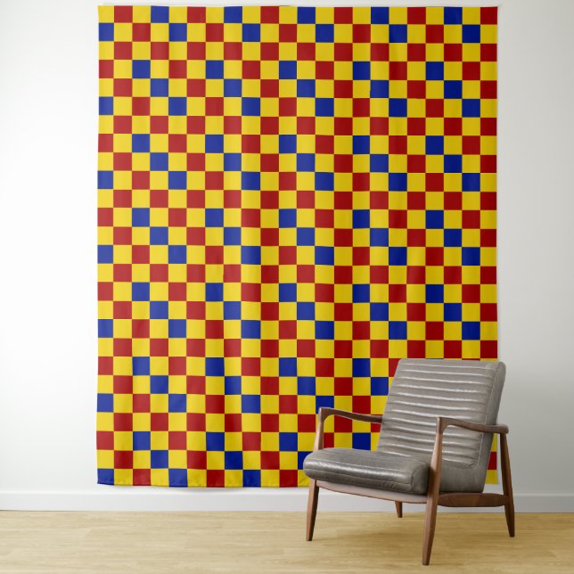 Red Yellow Blue Checkered Pattern Design  Tapestry (In Situ)