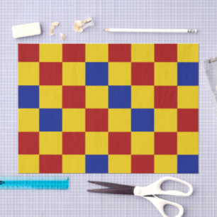 Red Yellow Blue Checkered Pattern Design  Tissue Paper