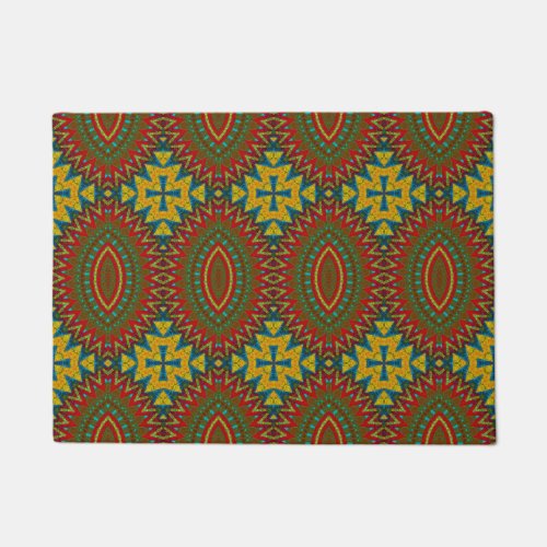 Red Yellow Blue Colorful Hippie Boho Unique Tribal Doormat