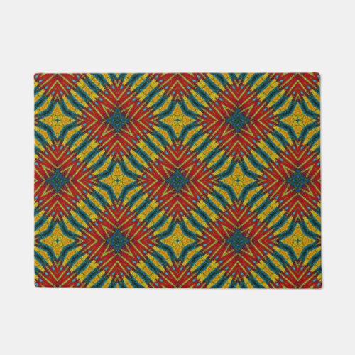 Red Yellow Blue Colorful Hippie Boho Unique Tribal Doormat