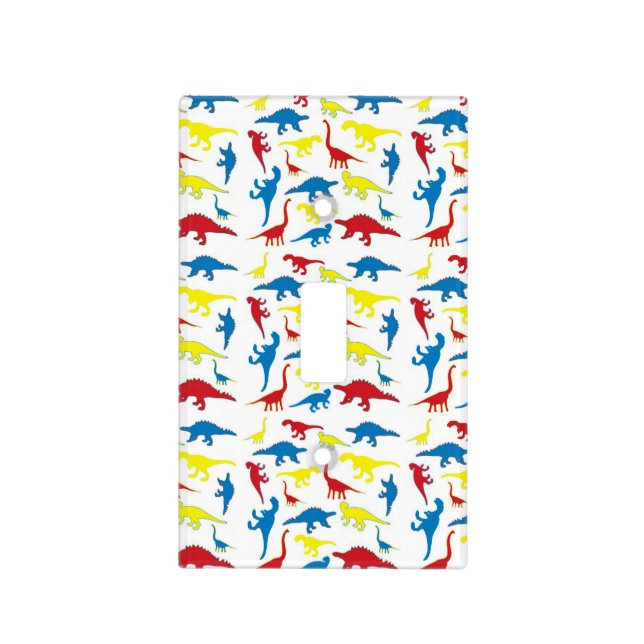 Red yellow blue dinosaurs light switch cover (Front)