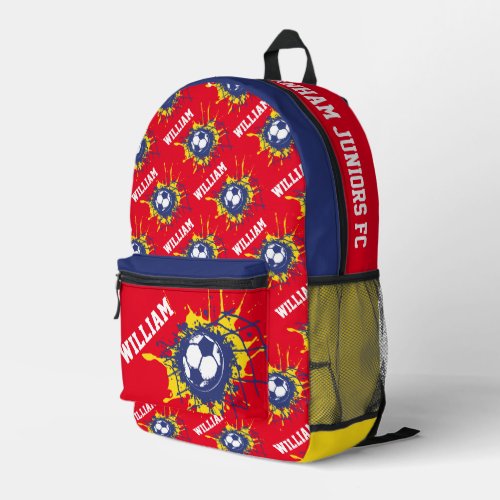 Red yellow blue football soccer splat custom printed backpack