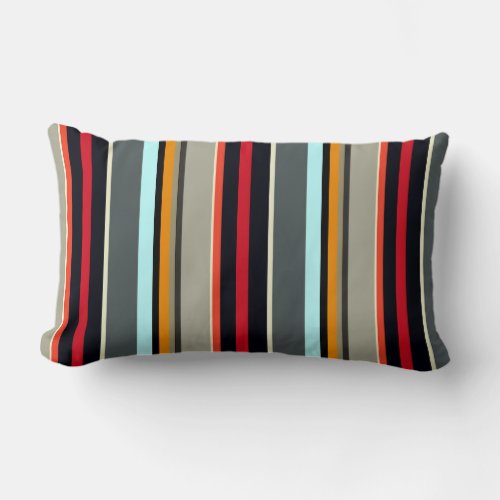 Red Yellow Blue Gray Multicolored Stripe Pattern Lumbar Pillow