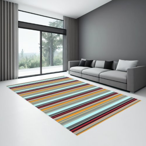 Red Yellow Blue Gray Multicolored Striped Pattern Rug