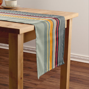 Red Yellow Blue Gray Multicolored Striped Pattern Short Table Runner