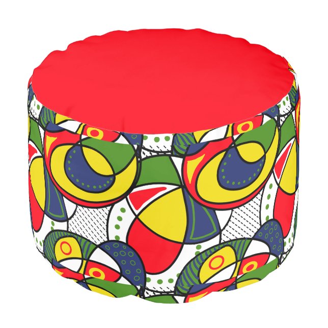 Red Yellow Blue Green Beach Ball Pouf (Angled Front)