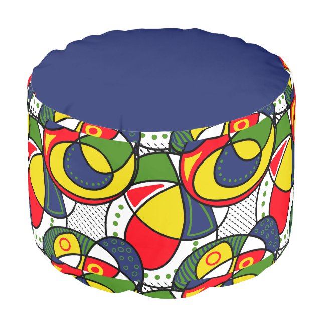 Red Yellow Blue Green Beach Ball Pouf (Angled Front)