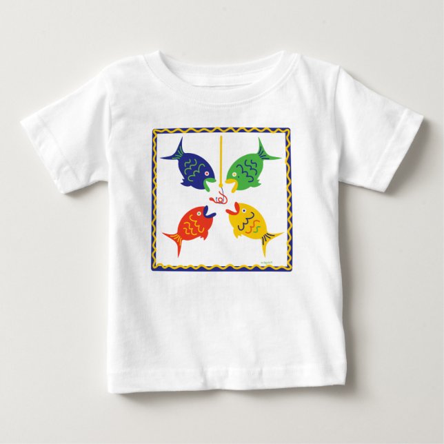 Red Yellow Blue Green Fishies Baby T-Shirt (Front)