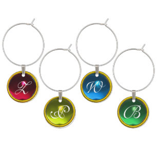 RED,YELLOW ,BLUE,GREEN GEMSTONES MONOGRAM WINE CHARM