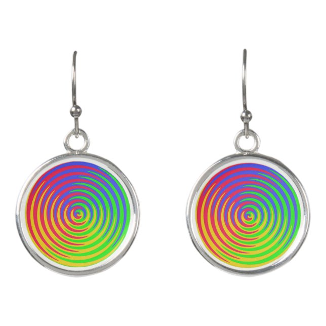 Red Yellow Blue Green Rainbow Spiral Drop Earrings (Front)