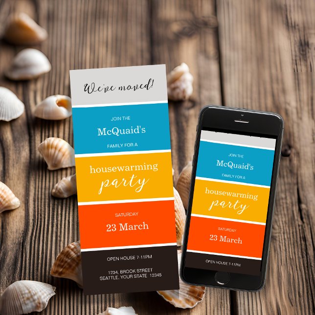 Red Yellow Blue House Warming Party Invitation (House Warming Party Invitation in orange, yellow and blue)