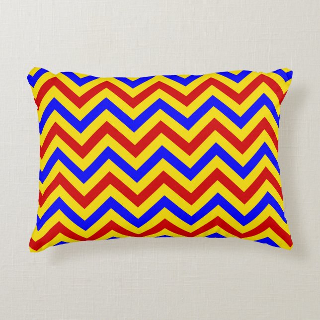 Red Yellow Blue Large Chevron ZigZag Pattern Decorative Pillow (Front)
