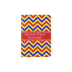 Red, Yellow, Blue LG Chevron Red Name Monogram Passport Holder