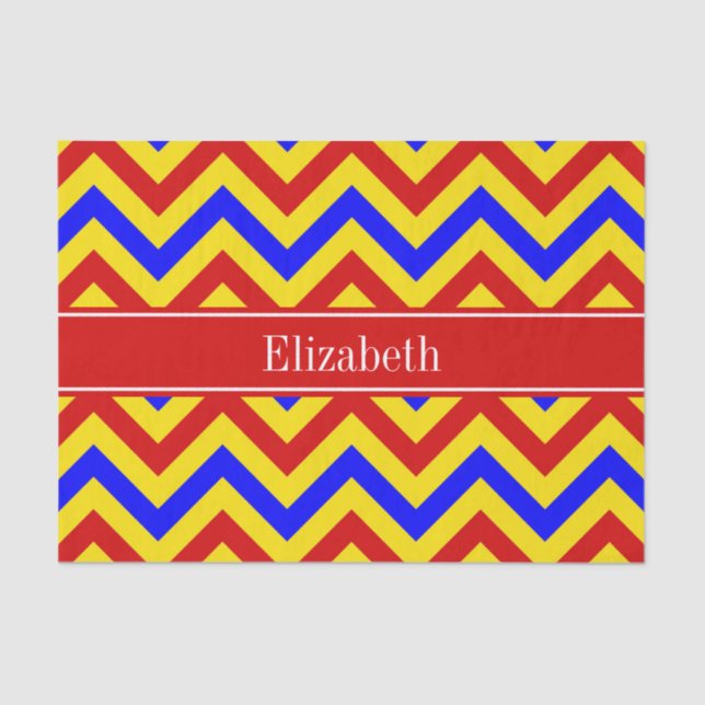 Red, Yellow, Blue LG Chevron Red Name Monogram Tissue Paper (Front)