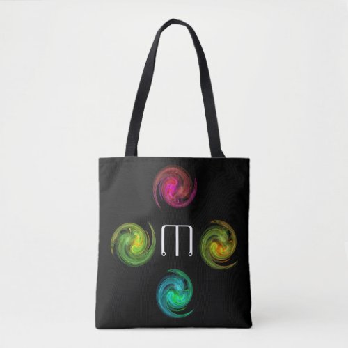 RED YELLOW BLUE LIGHT VORTEX Monogram Black Tote Bag