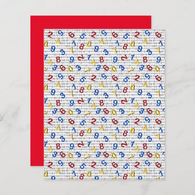 Red Yellow Blue Number Black White Scrapbook Paper (Front/Back)
