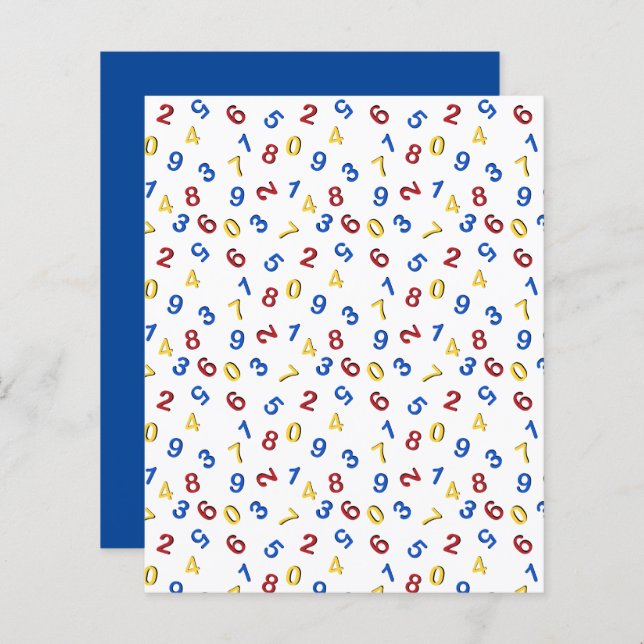 Red Yellow Blue Numbers Scrapbook Paper (Front/Back)