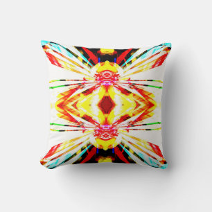 Red Yellow Blue on White Abstract Sunflower Motif Throw Pillow