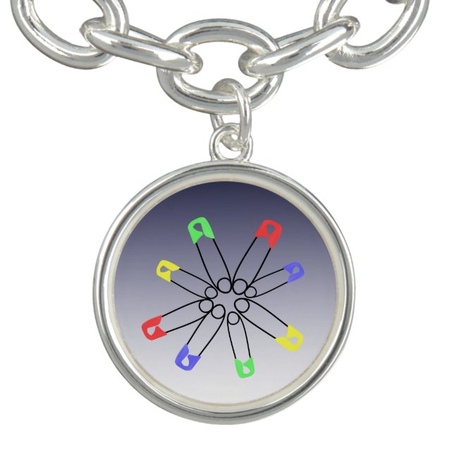 Red Yellow Blue Safety Pin Rainbow Solidarity Charm Bracelet (Design)