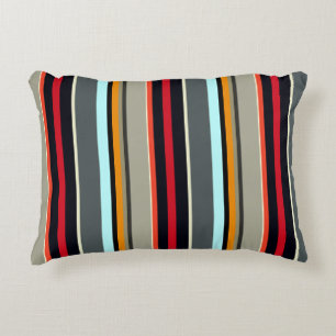 Red Yellow Blue Silver Gray Striped Pattern Accent Pillow