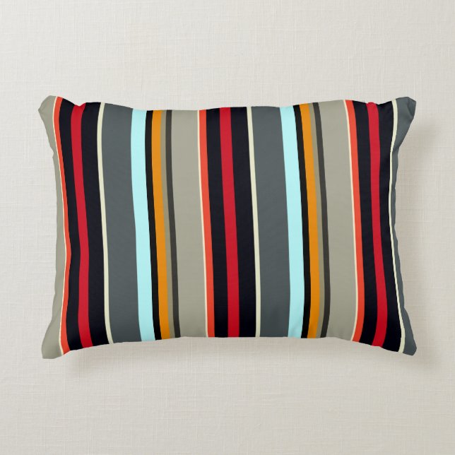 Red Yellow Blue Silver Gray Striped Pattern Accent Pillow (Front)