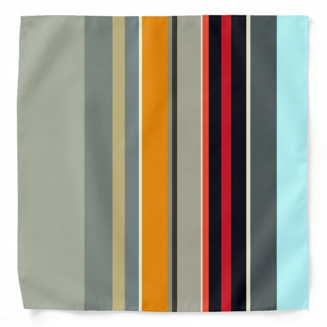 Red Yellow Blue Silver Multicolor Striped Pattern Bandana (Front)