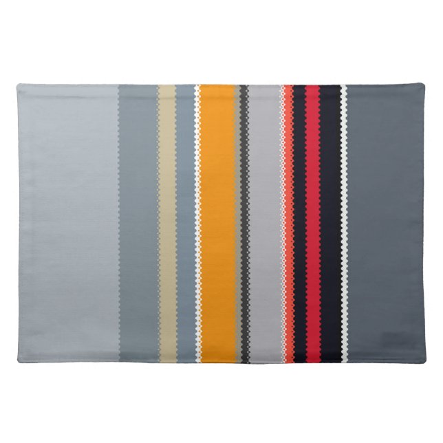 Red Yellow Blue Silver Multicolor Striped Pattern Cloth Placemat (Front)
