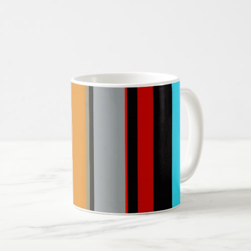 Red Yellow Blue Silver Multicolor Striped Pattern Coffee Mug