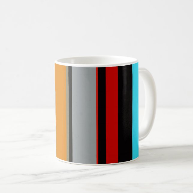 Red Yellow Blue Silver Multicolor Striped Pattern Coffee Mug (Front Right)
