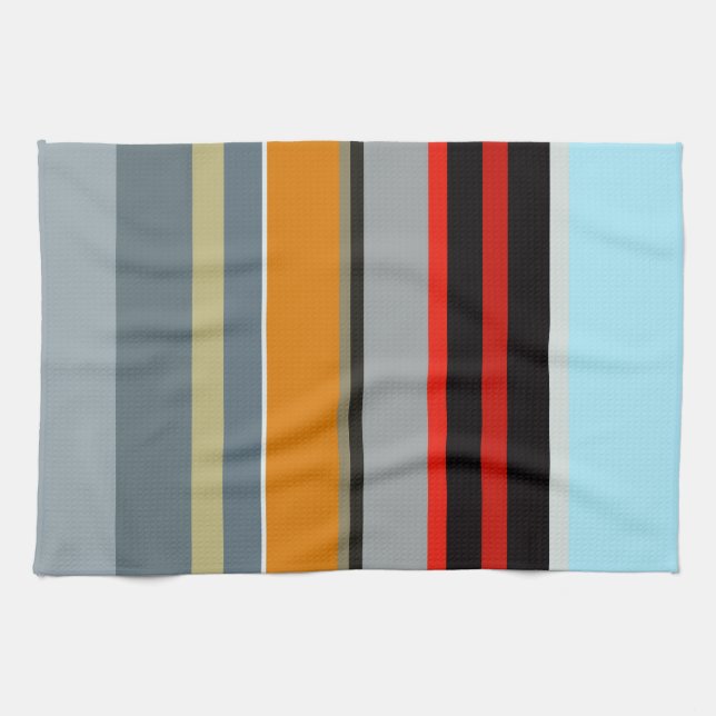 Red Yellow Blue Silver Multicolor Striped Pattern Kitchen Towel (Horizontal)