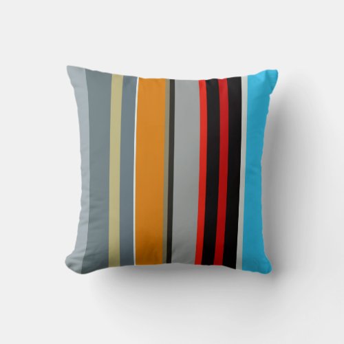 Red Yellow Blue Silver Multicolor Striped Pattern Throw Pillow