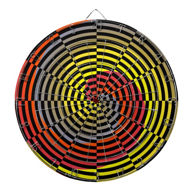 Red Yellow Blue Spiral by Kenneth Yoncich Dartboard With Darts (Front)