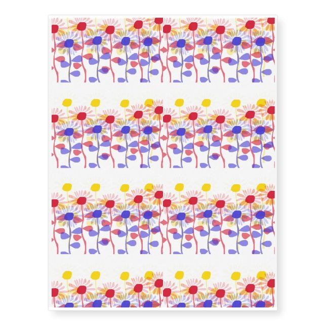 Red Yellow Blue Sunflowers Temporary Tattoos (Front)