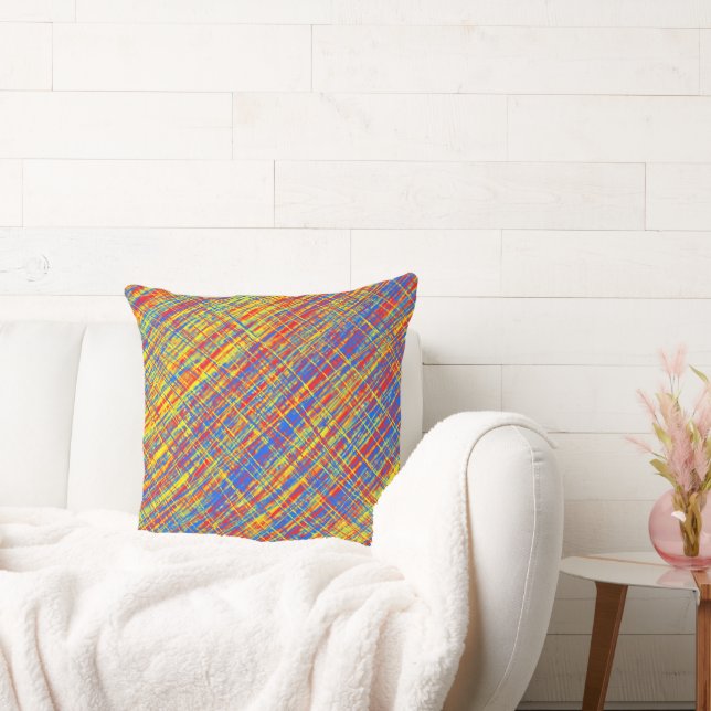 Red Yellow Blue Thatch   Throw Pillow (Couch)