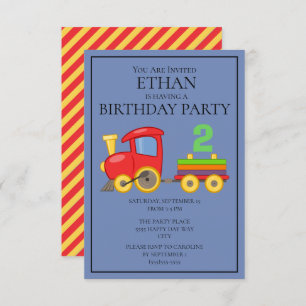 Red Yellow Blue Train Child's 2nd Birthday Party Invitation