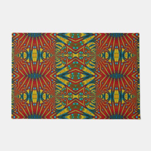 Red Yellow Blue Turquoise Boho Multicolored Tribal Doormat