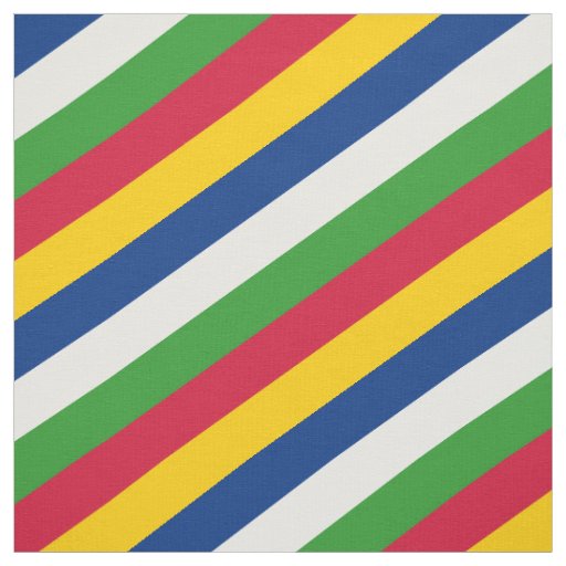 Red, yellow, blue, white and green striped pattern fabric