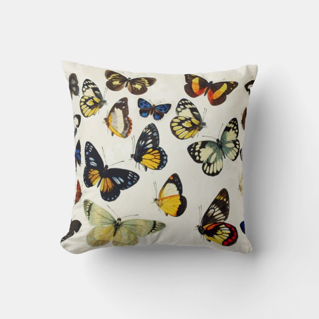 RED YELLOW BLUE WHITE BUTTERFLIES Beauty Nature Throw Pillow (Front)