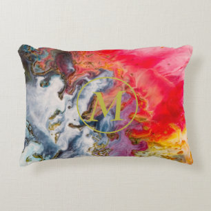 Red Yellow Blues Purple Abstract Art Monogram Accent Pillow