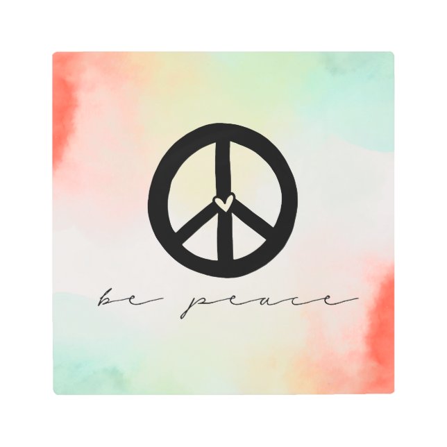 Red Yellow Blush Tie Dye Peace Metal Print (Front)