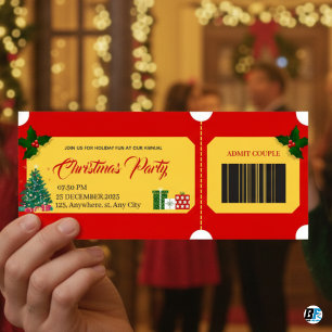 Red & Yellow Bold Christmas Party Entry P Ticket