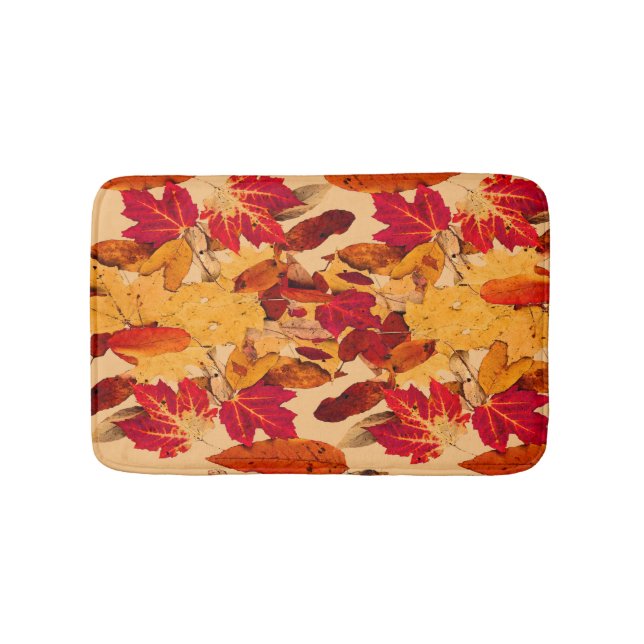 Red Yellow Brown Orange Autumn Foliage Bath Mat (Front)