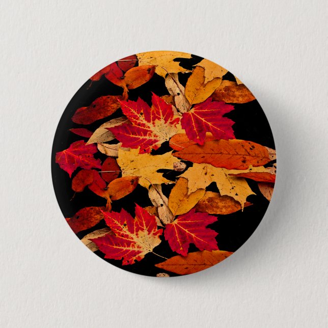 Red Yellow Brown Orange Autumn Leaves Button (Front)