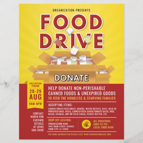 Red Yellow Canned Food Drive Fundraiser Flyer