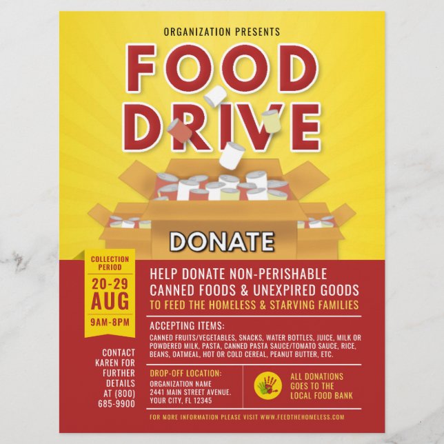Red Yellow Canned Food Drive Fundraiser Flyer (Front)