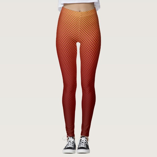 Red yellow  carbon fiber patterned leggings (Front)