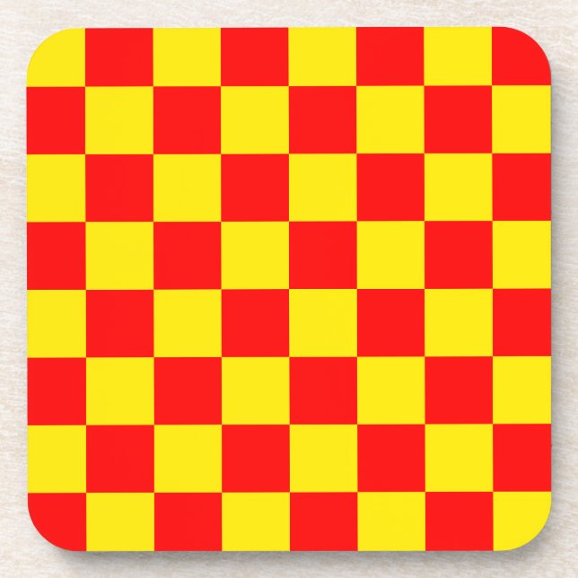 Red Yellow Check Checkered Pattern Design  Beverage Coaster (Front)