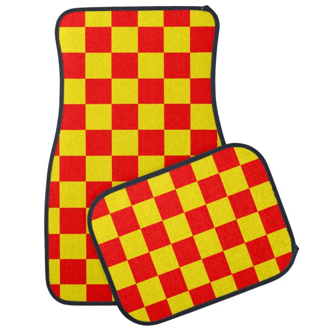 Red Yellow Check Checkered Pattern Design  Car Floor Mat (Set)