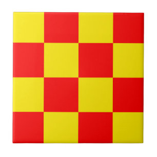 Red Yellow Check Checkered Pattern Design Ceramic Tile